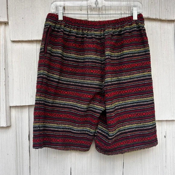 Harem Pants Mens Woven Tribal Stripe Boho Shorts Multicolor Wood Bead Detail - Picture 7 of 9